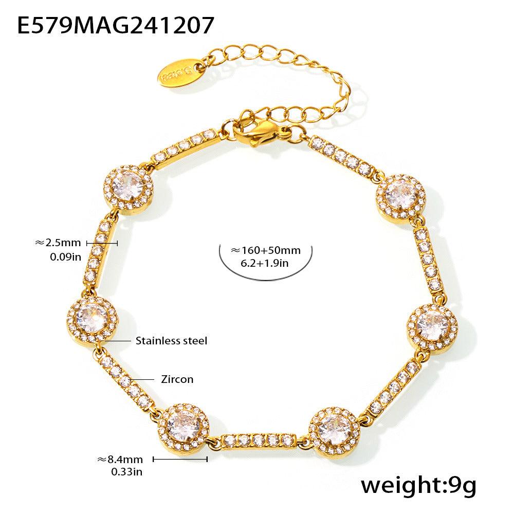 B廠-超閃滿天星圓白鋯石手工鏈條不鏽鋼鍍18K真金奢華氣質手鍊「E579」24.12-2