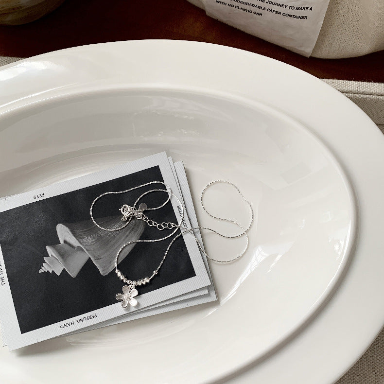 C廠-韓版甜美系輕奢小碎銀花朵竹節S925純銀項鍊車花直管手鍊銀手鍊「1537-1538」25.11-2