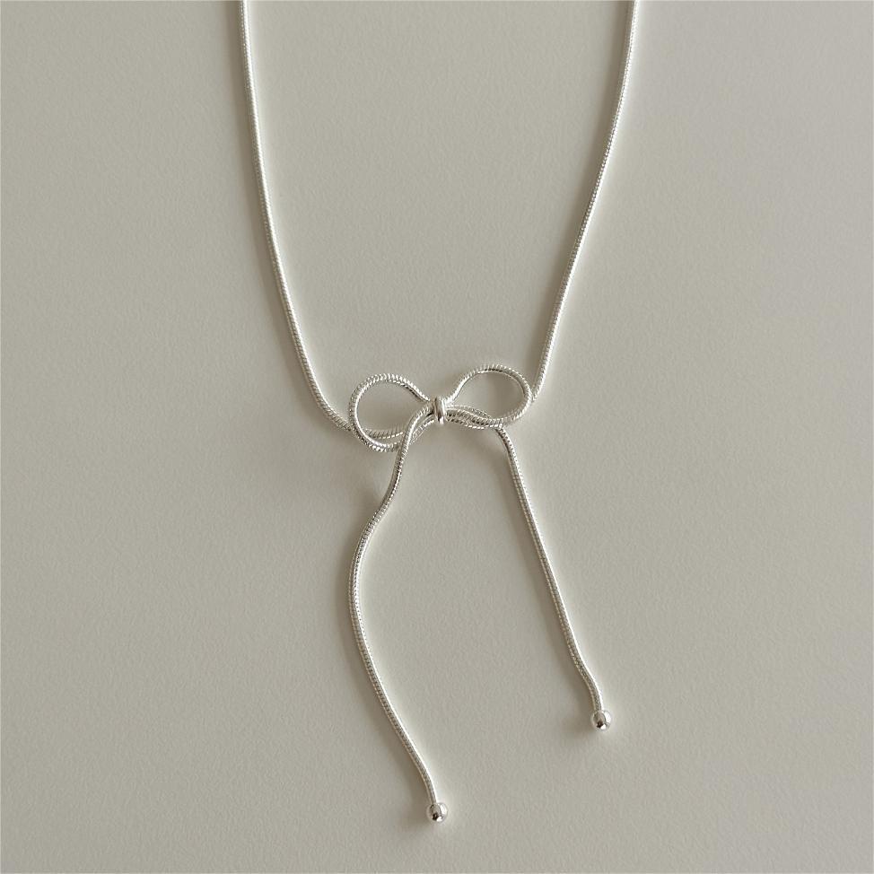 F廠-韓國韓版925純銀蝴蝶結蛇骨項鍊簡約ins網紅小紅書項鍊「B1190」25.12-2