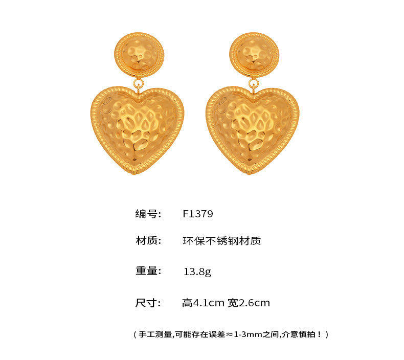 B廠-拼色愛心圓釘耳環桃心時尚個性耳墜宮廷風18K真金保色耳飾「F1379」25.05-3