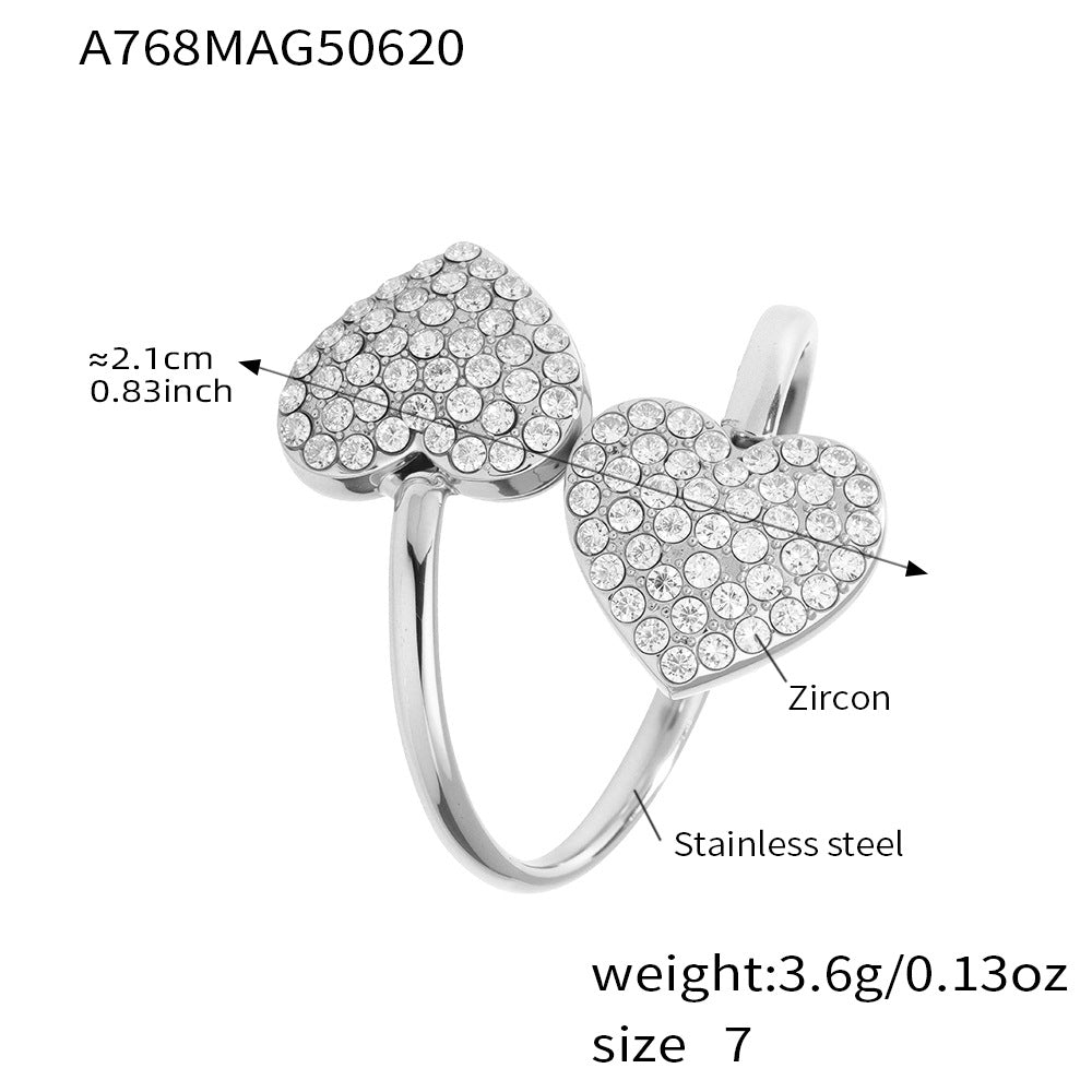 B廠-不鏽鋼5A鋯石開口戒指不掉色小眾設計感指環ring歐美風飾品「A768」25.06-4