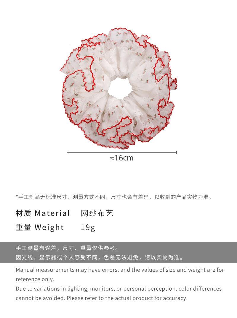 E廠-春日韓系ins小碎花雙層蕾絲大腸髮圈小眾設計感丸子頭頭花髮繩女「26509」25.02-2