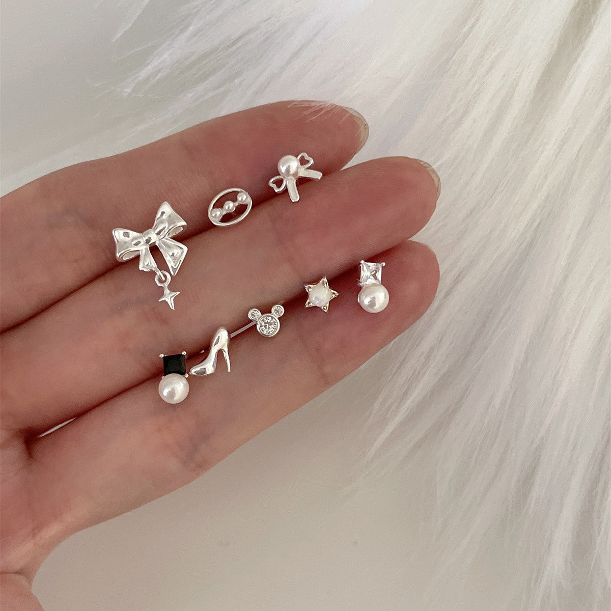 C廠-輕奢溫婉珍珠蝴蝶結耳釘女個性高級感銀針高跟鞋耳環氣質百搭耳環「EH-3874」25.07-3