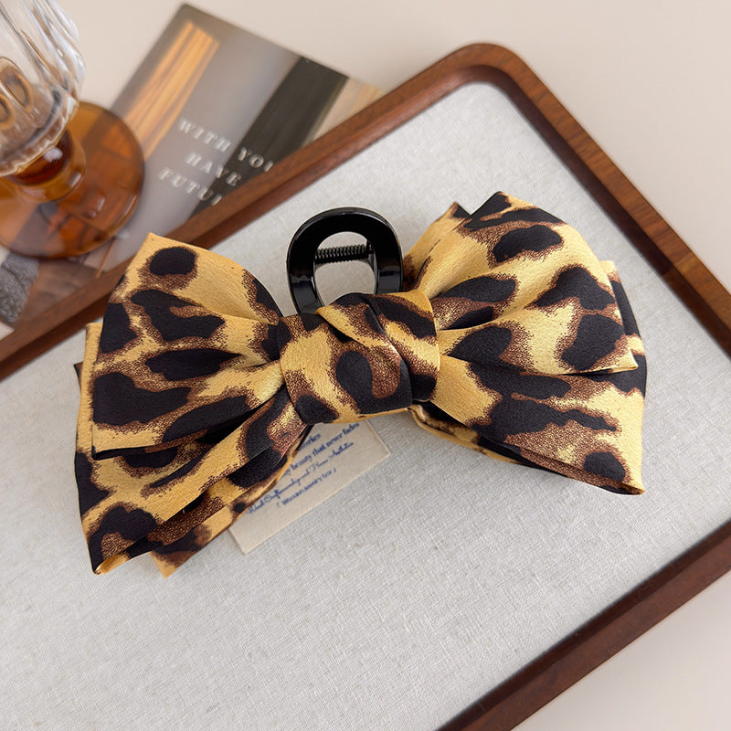 E廠-豹紋蝴蝶結抓夾女2025新款高級感盤髮夾後腦勺鯊魚夾秋冬氣質頭飾「27689」25.11-3