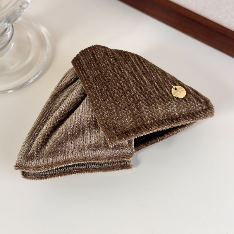 E廠-秋冬復古絨布三角抓夾輕奢純色布藝纏繞香蕉夾高級感扎馬尾竪夾「27720」25.11-4