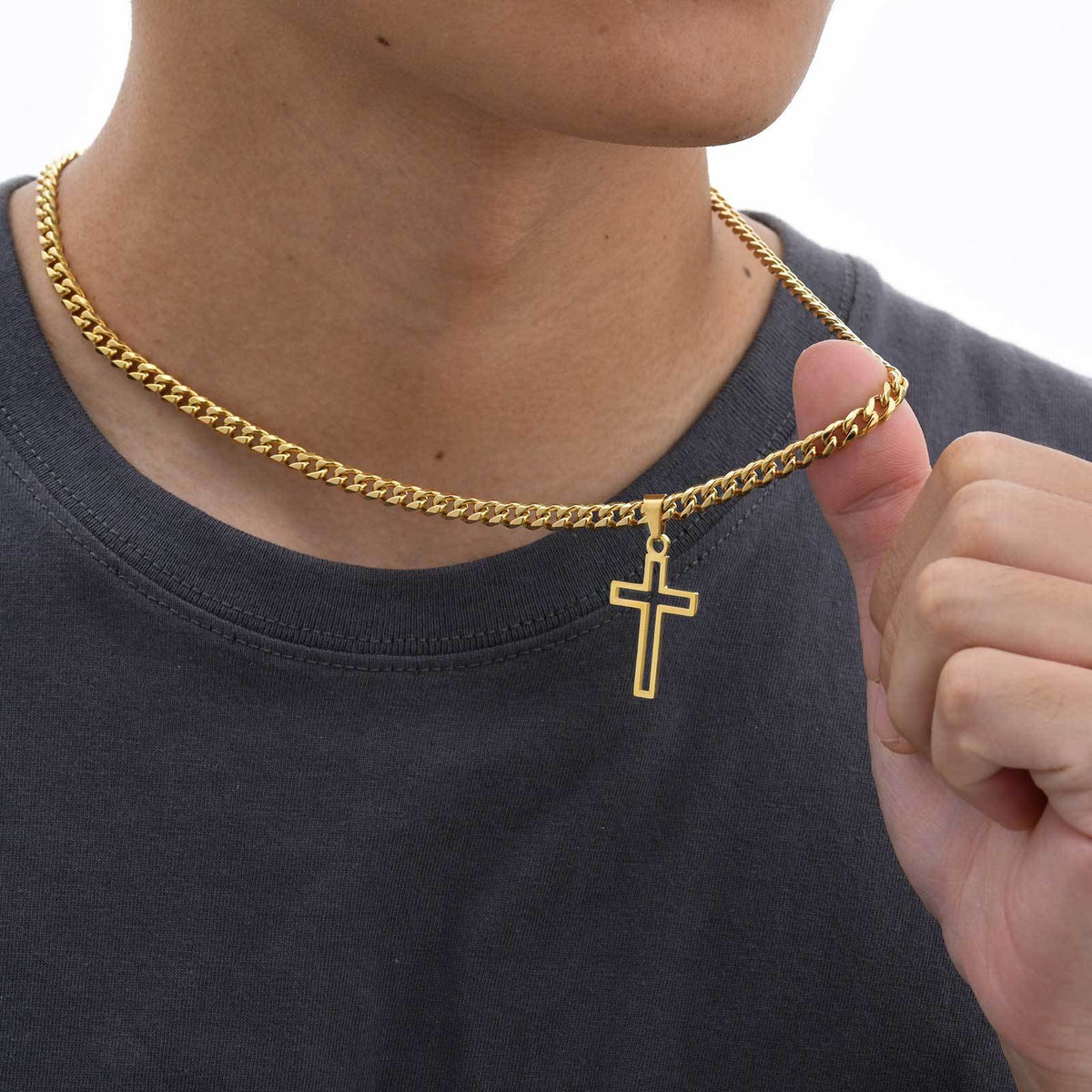 G廠-鈦鋼飾品 不鏽鋼鏤空十字架吊墜項鍊時尚復古高級感鎖骨鏈「PN-1531」25.11-1