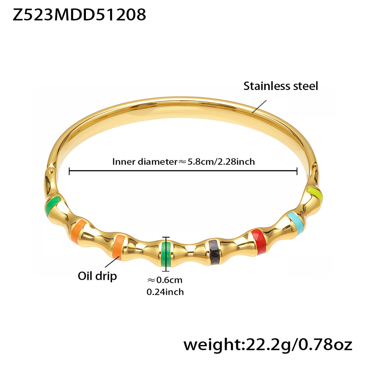 B廠-多巴胺竹節滴油彩色卡扣手鐲組合不鏽鋼鍍18k真金時尚開口手環女「Z522-Z523-Z524」25.12-3
