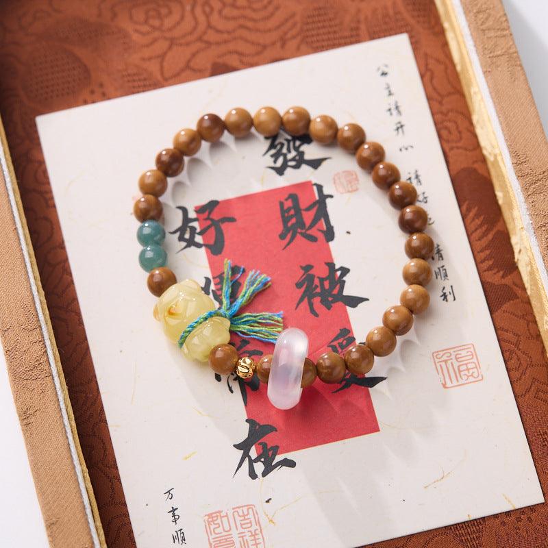 AS廠-天然6MM庫克菩提手串原創設計雙圈蜜蠟可愛小熊手鍊文玩禮物批發「L06200740」25.03-3