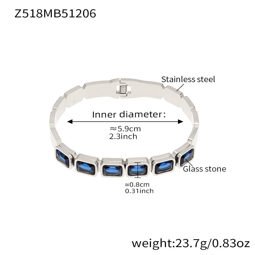 B廠-不鏽鋼方形彩色玻璃石手鐲ins小眾設計歐美潮酷飾品鍍18k金不掉色「Z518」25.12-2