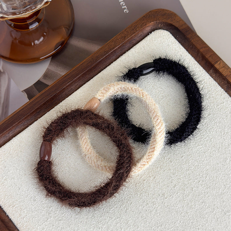 E廠-秋冬簡約加粗橡皮筋毛絨髮圈高彈力耐用女扎馬尾頭繩成人氣質髮繩「24257」25.11-3