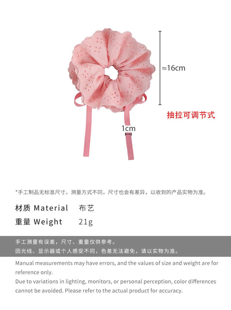 E廠-糖果色四層蕾絲抽繩大腸髮圈女春夏氛圍感頭花可愛少女綁頭繩髮繩「26761」25.04-1