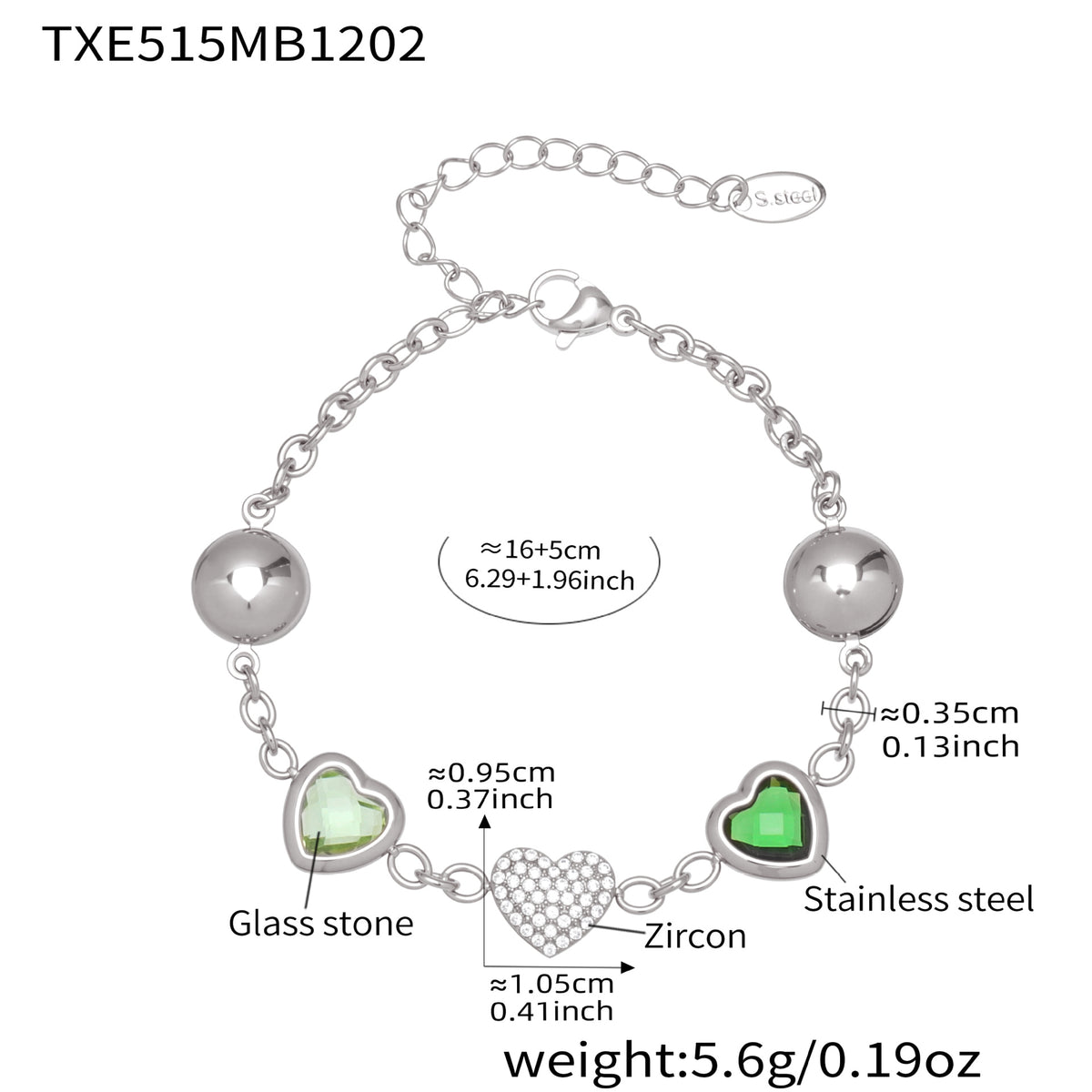 B廠-不鏽鋼彩色樹脂包邊項鍊5A鋯石愛心手鍊多巴胺飾品套裝鍍18k真金「TXP515」25.12-2