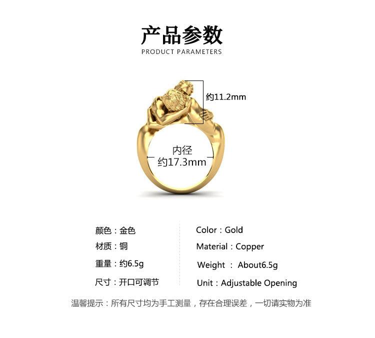 G廠-金色男女恩愛親嘴戒指歐美藝術開口指環時尚簡約跨境飾品「J1566」25.01-1