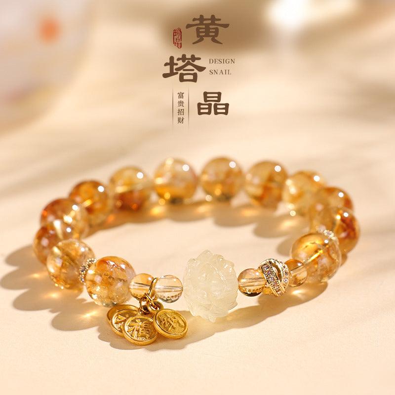 AS廠-日富一日天然黃塔晶水晶手鍊黃水晶手串女蓮花國風復古手飾批發款「AL891510」25.02-3