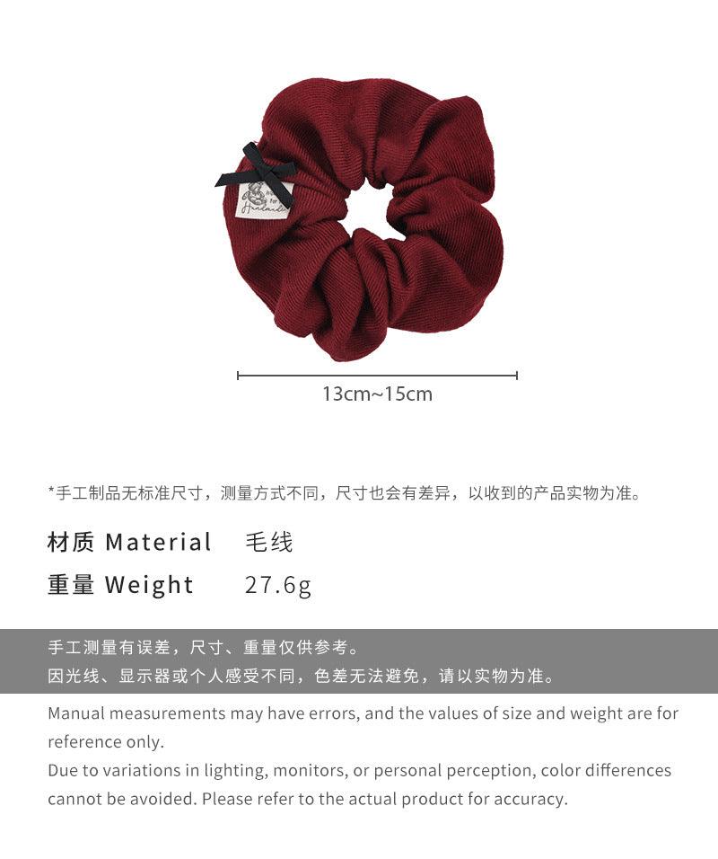 E廠-復古蝴蝶結布貼軟棉大腸髮圈毛線針織丸子頭皮筋扎頭髮低馬尾髮繩「26193」24.10-4