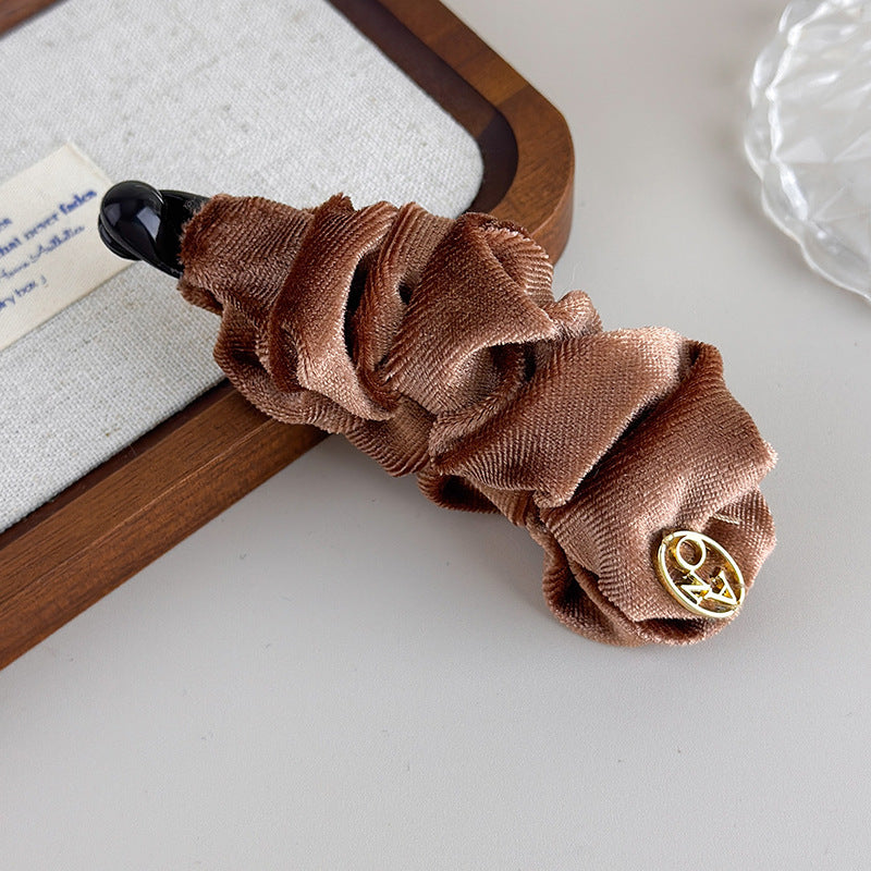 E廠-韓系褶皺絲絨香蕉夾女後腦勺髮夾馬尾竪夾氣質髮飾半扎髮抓夾頭飾「27709」25.11-3