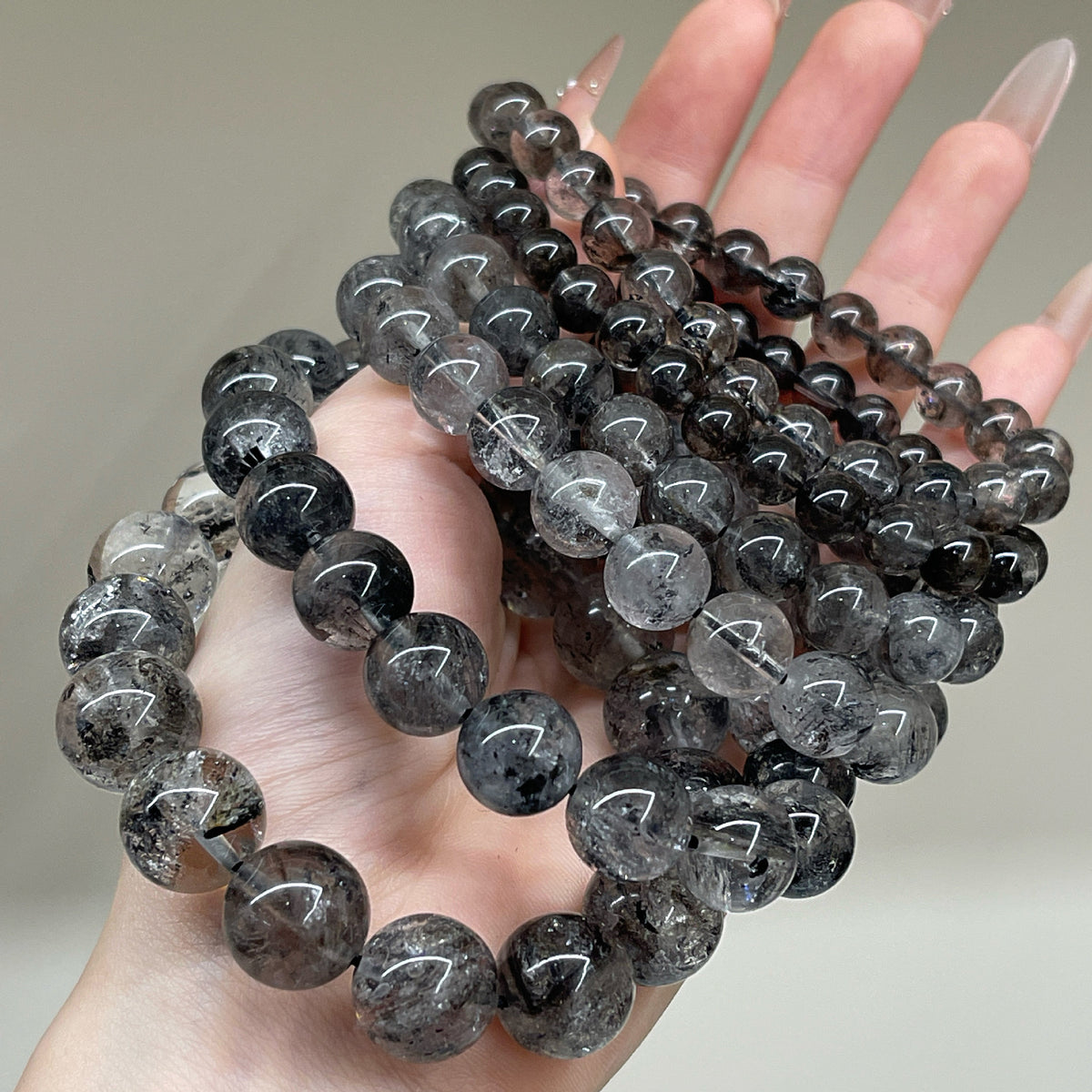 AS廠-7A天然閃靈鑽手鍊油膽透體水晶設計款圓珠手串飾品批發「019A」25.09-2