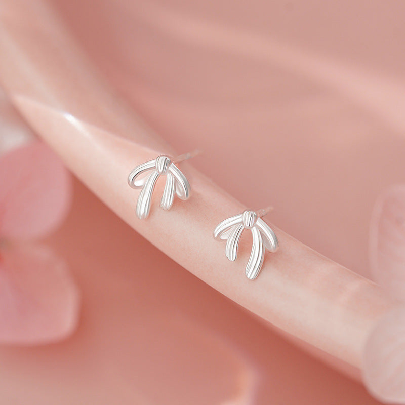 D廠-足銀S999蝴蝶結直針螺絲耳環公主甜美氣質優雅韓風溫柔耳釘批發「YC7265E_1」25.11-1