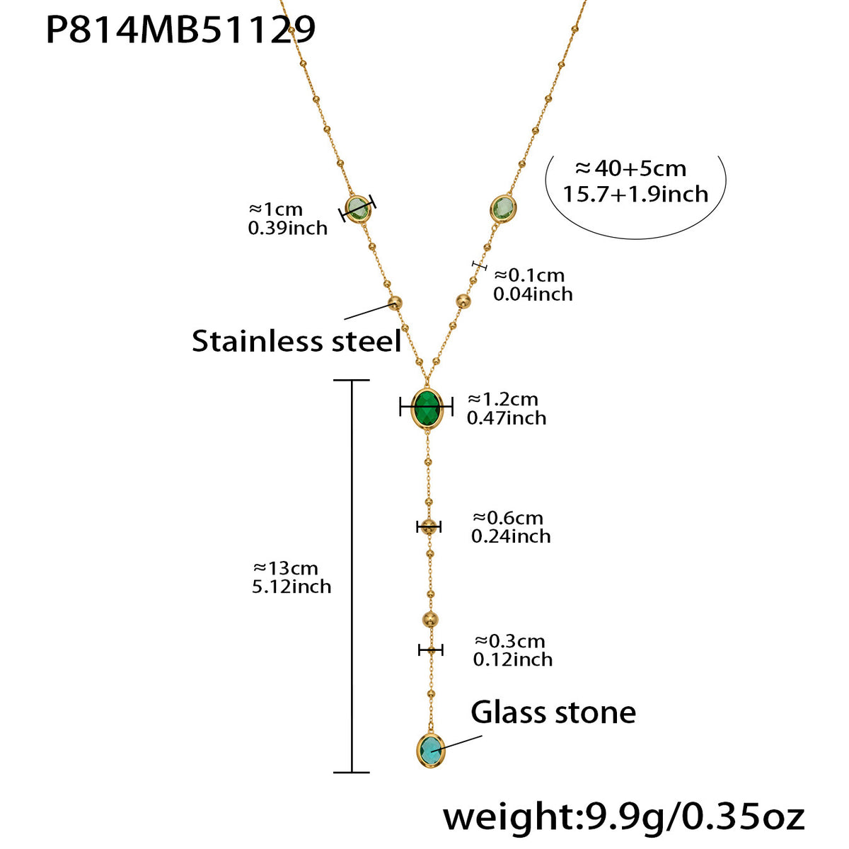 B廠-不鏽鋼十字夾珠鏈橢圓包邊切面玻璃石項鍊耳環首飾套裝鍍18k真金「TXP506」25.12-1