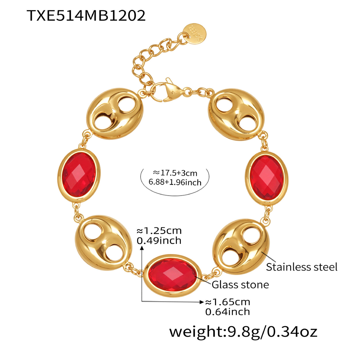 B廠-不鏽鋼空心豬鼻子包邊玻璃石手鍊項鍊套裝鍍18k真金跨境珠寶首飾「TXP514」25.12-2