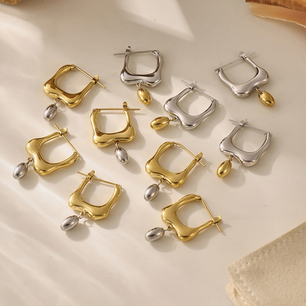 B廠-歐美不鏽鋼幾何拼色耳環高級感耳釘鈦鋼耳飾品跨境earring「F892」25.07-3