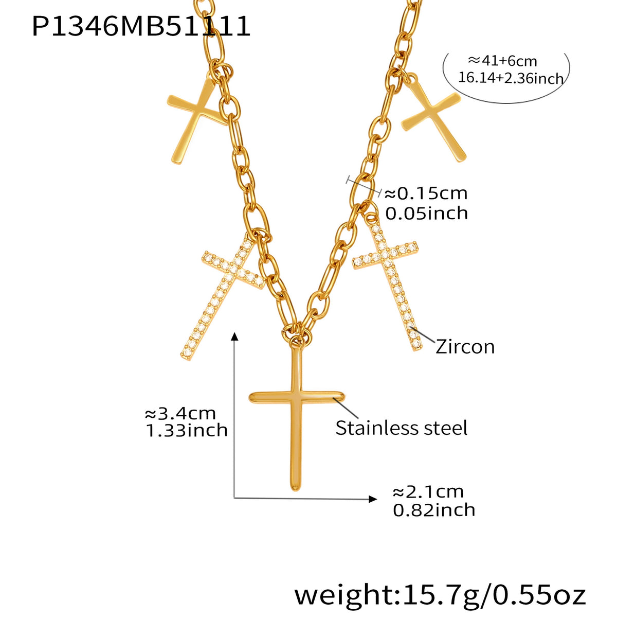 B廠-5A鋯石十字架嘻哈潮酷項鍊不鏽鋼鍍18k真金歐美風熱銷新款「P1346」25.11-3