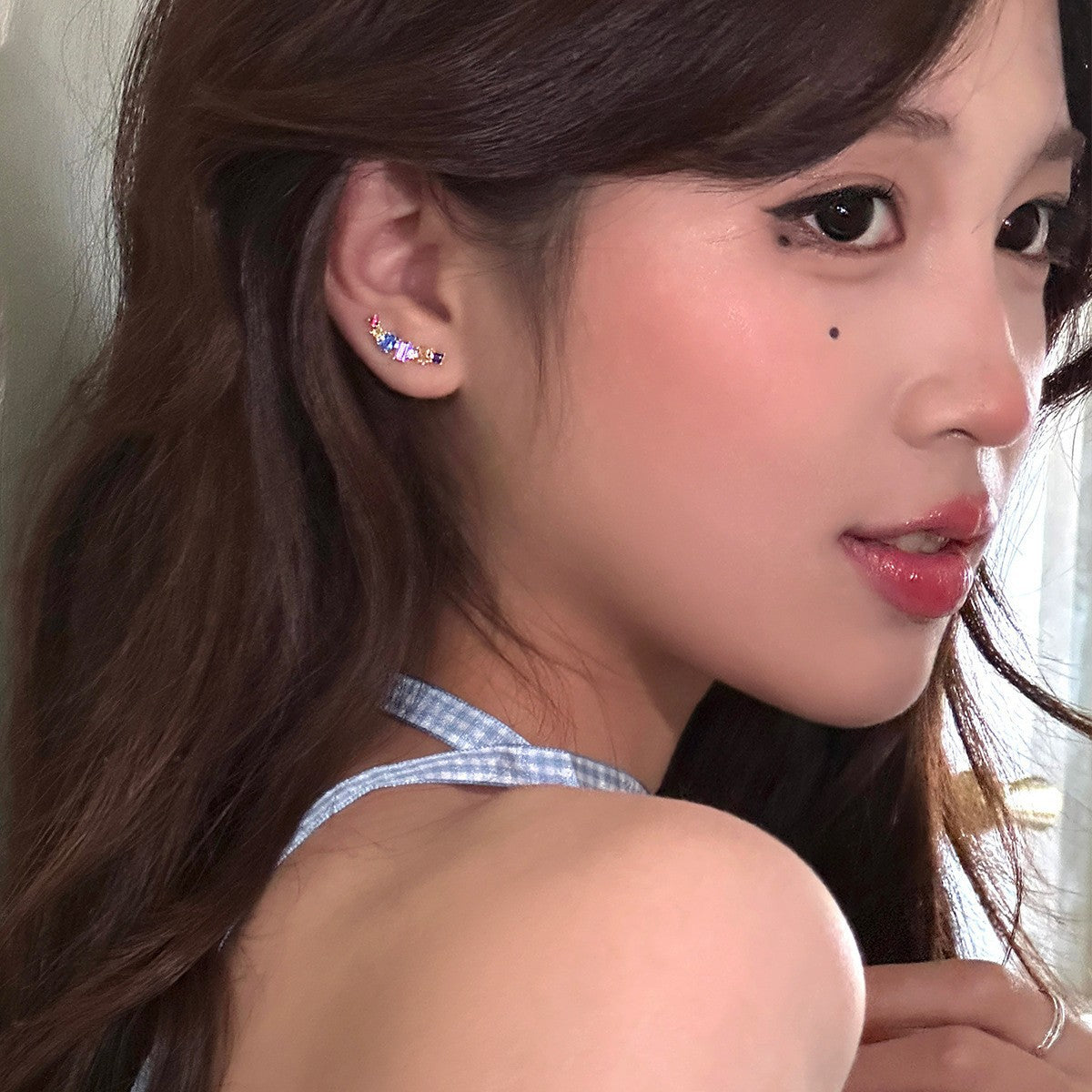 C廠-多巴胺甜美鋯石彩虹橋銀針耳釘女小眾設計感精緻耳環獨特撞色耳飾「EH-3982」25.09-4