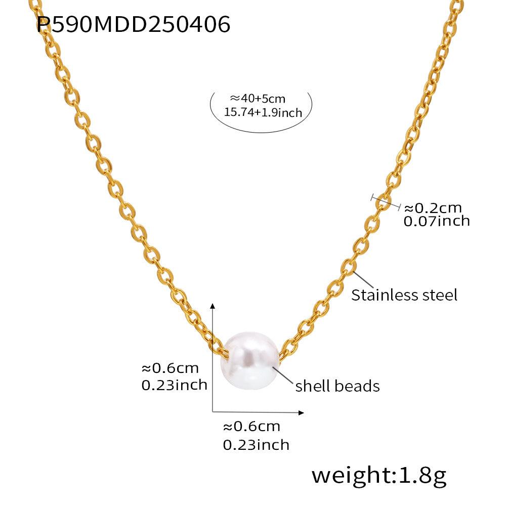 B廠-ins輕奢風精美貝珠項鍊女式不鏽鋼鍍18K真金鎖骨鏈跨境飾品「P590-P750」25.04-2