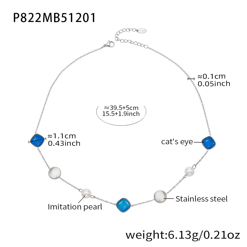 B廠-不鏽鋼貓眼石多色手工串膠珠鎖骨項鍊鍍18k真金質感女款珠寶首飾「P822」25.12-2