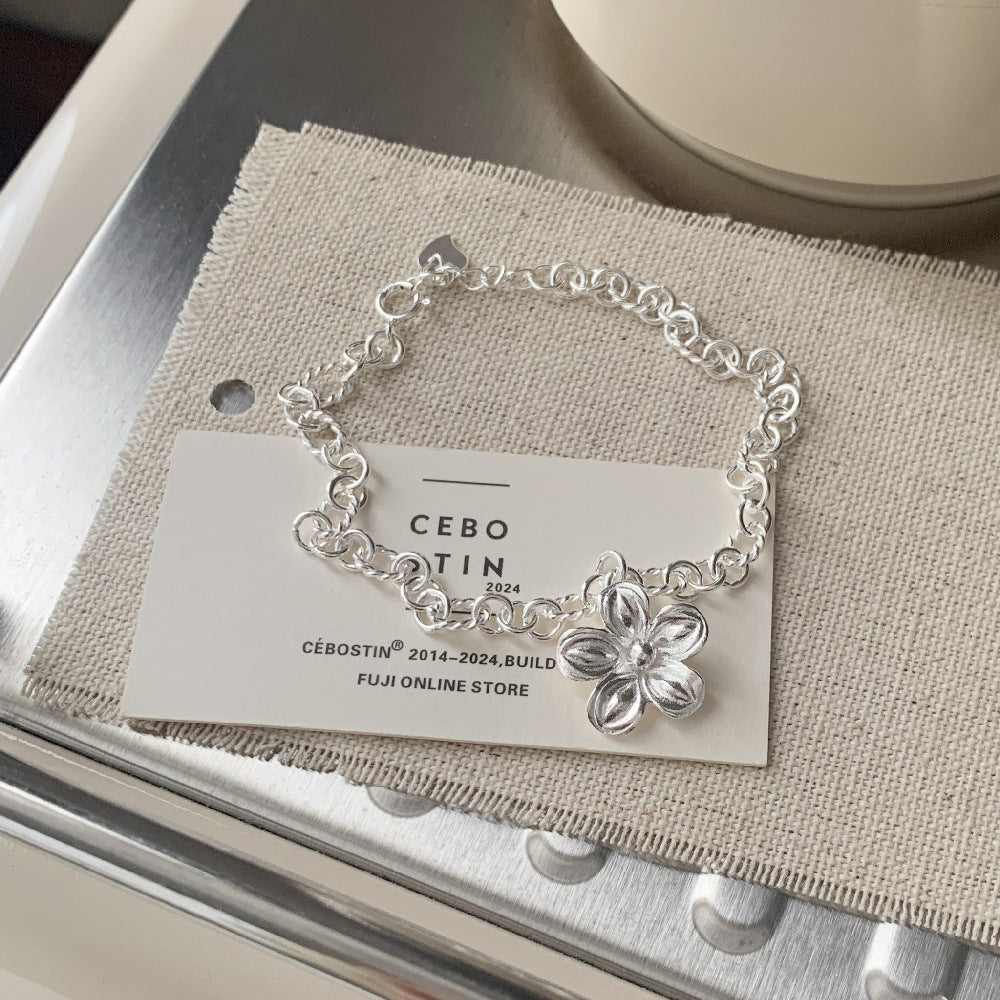 C廠-泰國清邁手工銀花朵純銀手鍊輕奢小眾S925純銀手鍊簡約百搭「1509」25.11-3