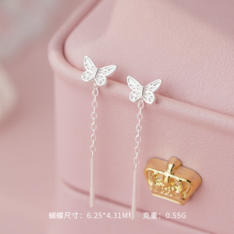 D廠-S999足銀蝴蝶U型螺絲款耳環甜美森系耳線田園風溫柔耳飾「YC2615E_1」25.10-1