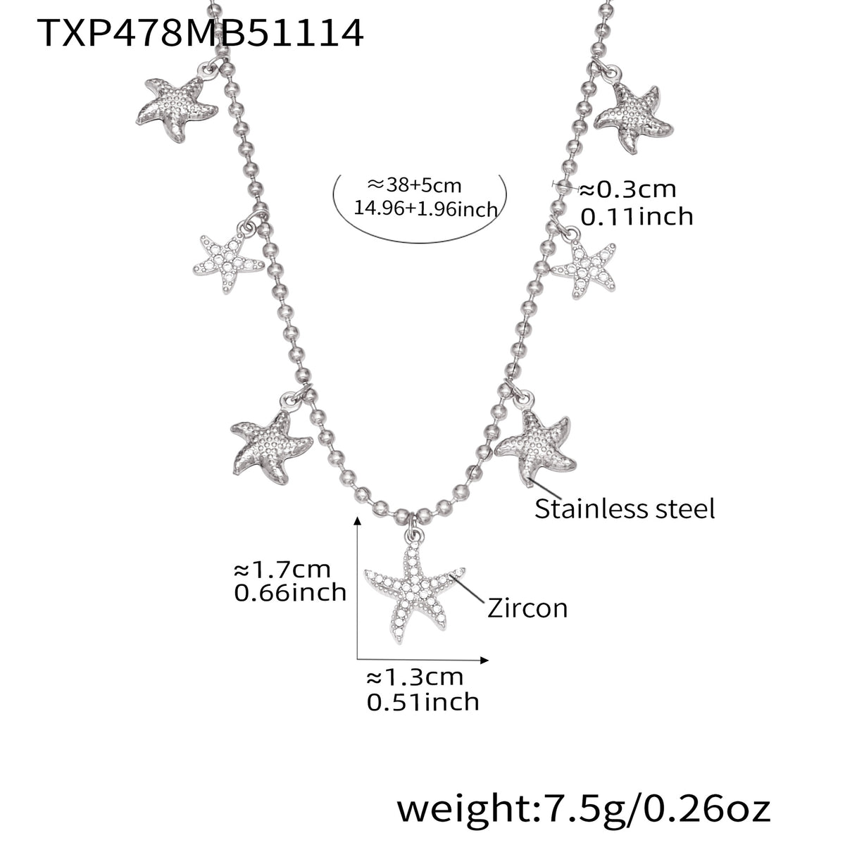 B廠-跨境新款不鏽鋼鋯石海星吊墜耳環項鍊手鍊套裝簡約鑲鑽配飾「TXP478」25.11-4