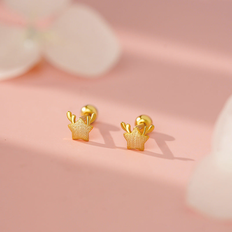 D廠-S999足銀輕奢鹿角星星螺絲耳環女文藝小眾高級感爆款自然耳飾「YC4123E_1」25.11-3