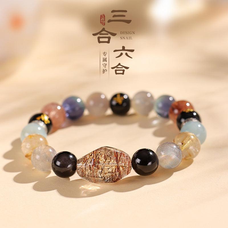 AS廠-生肖三合六合情侶手鍊女天然水晶石黑金超七隨形手串平衡能量手飾「SL5836」25.02-3