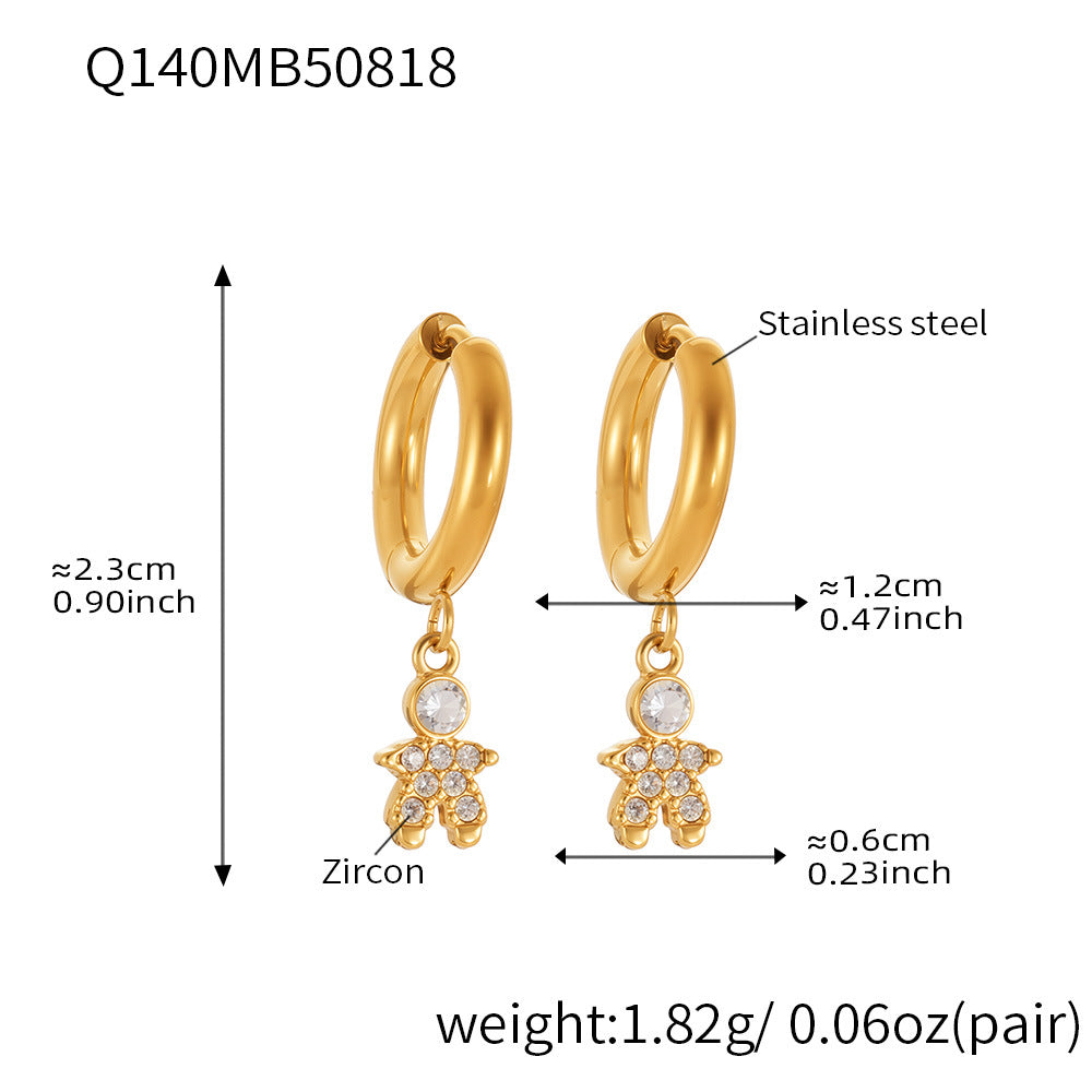 B廠-超閃5A鋯石太空人帶鑽耳環不鏽鋼鍍18k金時尚百搭秋季飾品「Q132-Q140」25.08-4