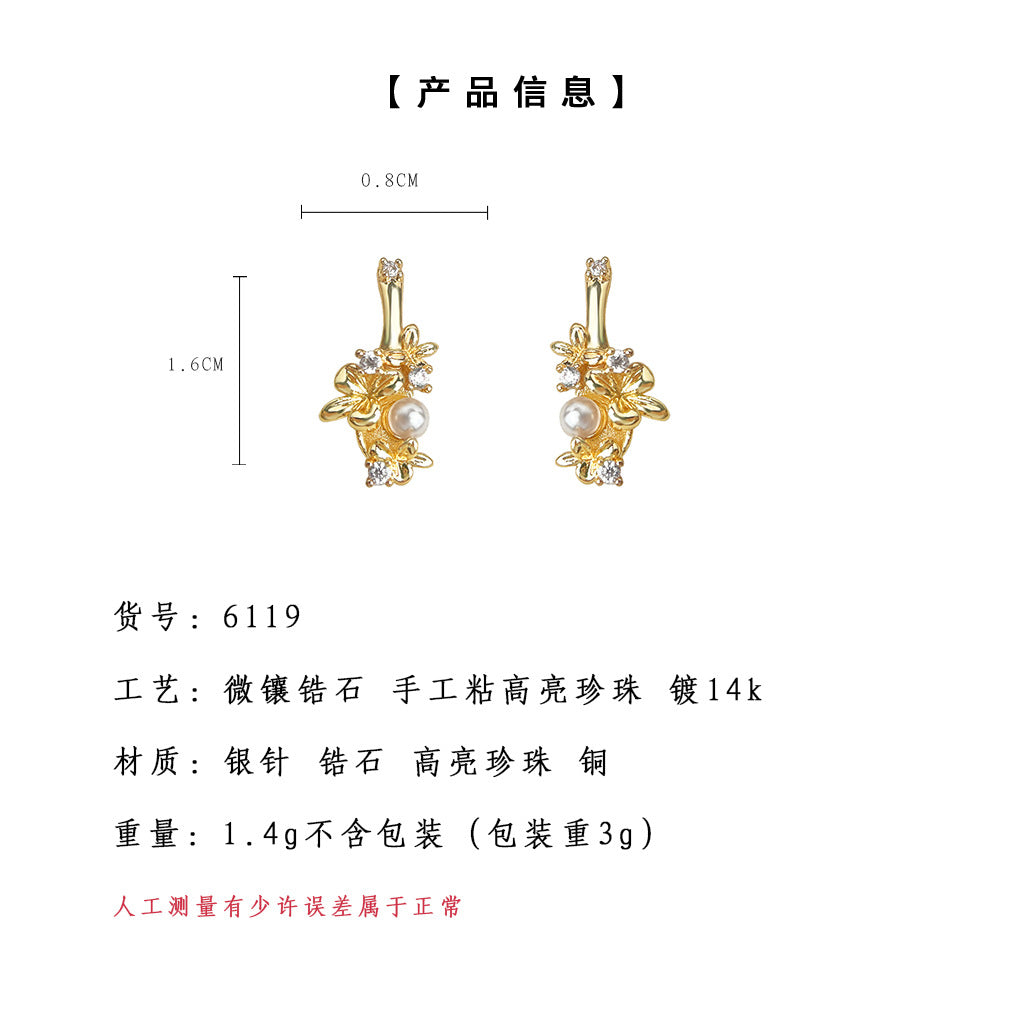 A廠-【桂花系】小眾設計文藝復古微鑲鋯石簡約小巧原創新款耳環 耳飾「6119-6120」25.05-5
