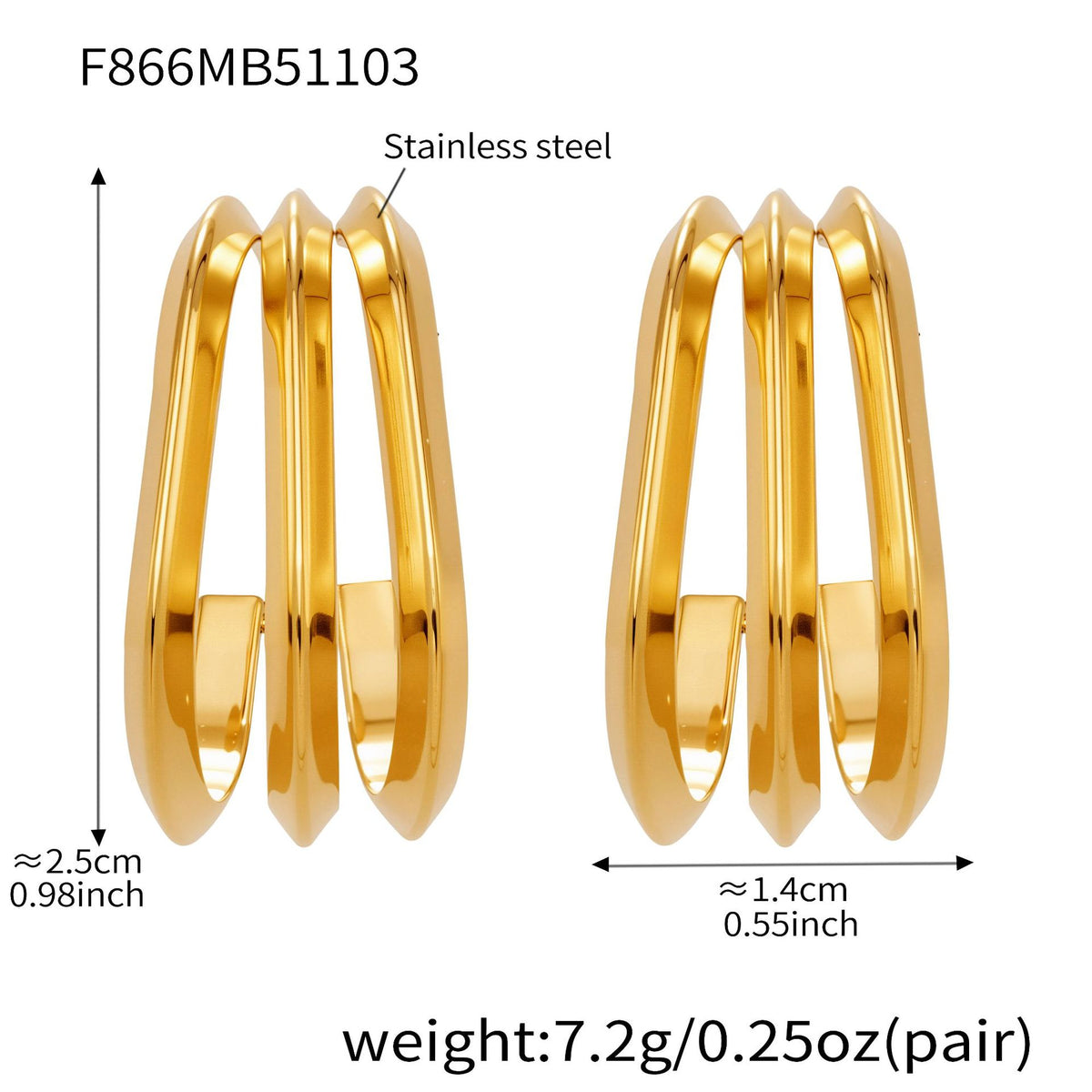 B廠-ins風小眾設計三層愛心形耳環不鏽鋼18k鍍金耳釘不掉色耳飾「F753」25.11-1