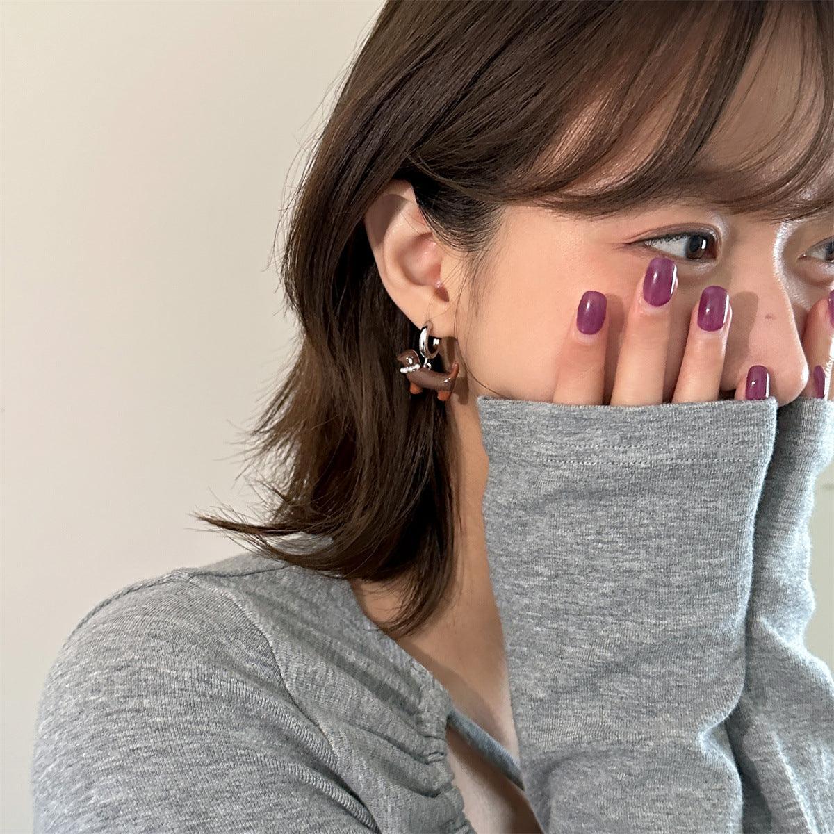 C廠-ins可愛臘腸狗珍珠耳釘女小眾精緻高級感耳環輕奢時尚百搭耳飾「EH-3440」25.04-1