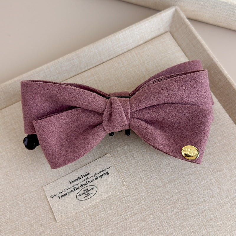 E廠-韓國秋冬高級感雙面呢子蝴蝶結香蕉夾韓系金標竪夾馬尾髮夾髮飾「27639」25.11-1