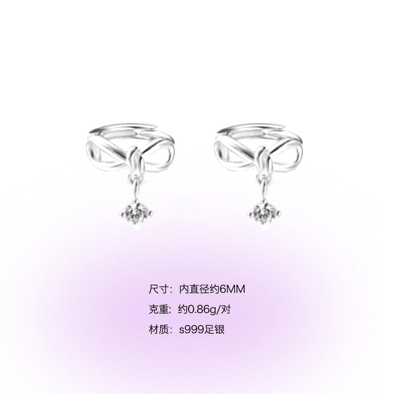 C廠-999足銀鋯石耳釘養耳洞蝴蝶結笑臉鏤空耳圈女高級感耳扣飾品批發「EH-2092」25.01-3