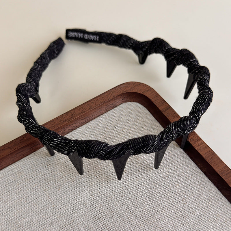 E廠-韓系纏繞編織牛仔髮箍帶齒防滑齒頭箍日常簡約經典百搭波浪頭飾「27245」25.07-4