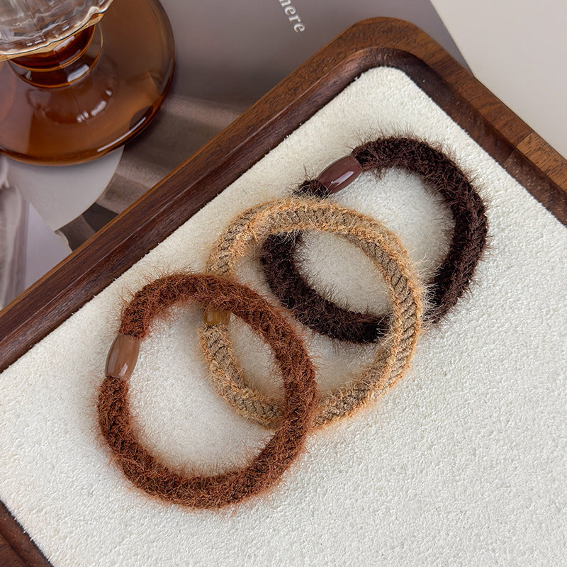 E廠-秋冬簡約加粗橡皮筋毛絨髮圈高彈力耐用女扎馬尾頭繩成人氣質髮繩「24257」25.11-3