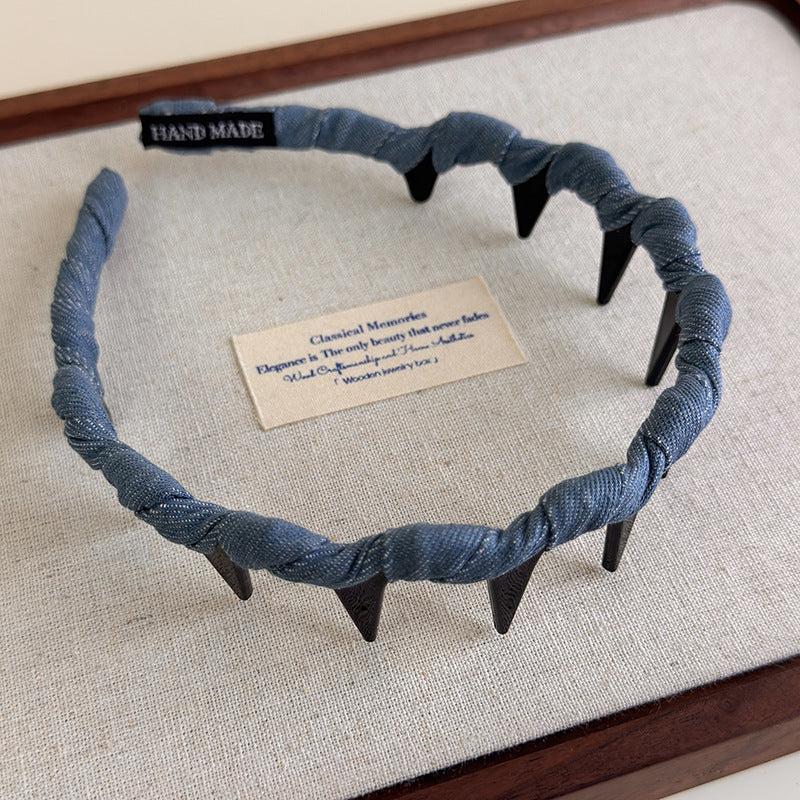 E廠-韓系纏繞編織牛仔髮箍帶齒防滑齒頭箍日常簡約經典百搭波浪頭飾「27245」25.07-4