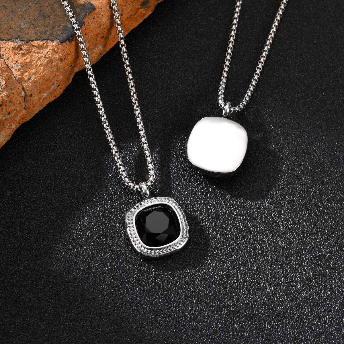 G廠-鈦鋼跨境方形切面吊墜項鍊夏季百搭男士簡約時尚設計感項墜「NC-353」25.11-1