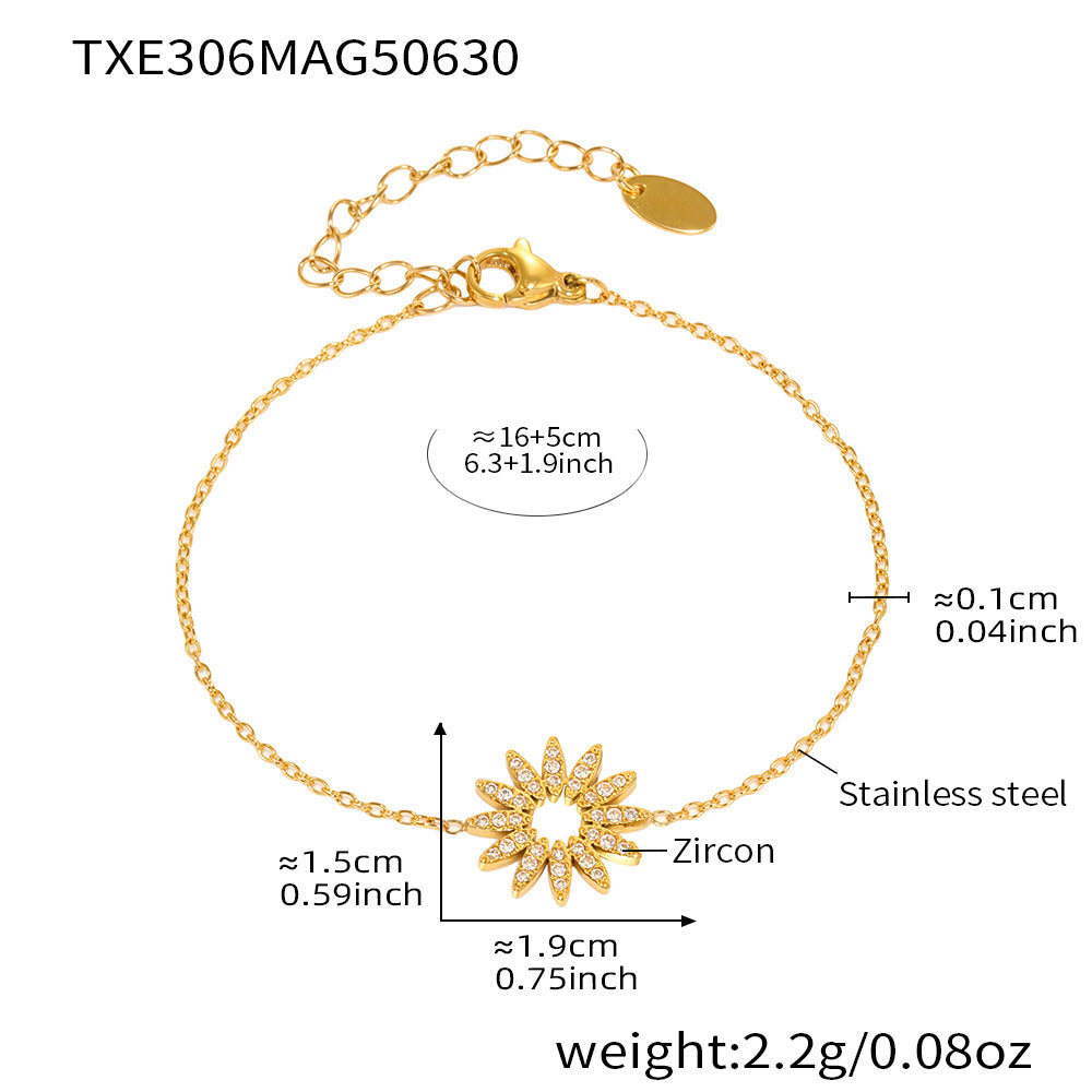 B廠-超閃鋯石太陽花項鍊手鍊戒指ins小眾設計感不鏽鋼18K金套裝「TXP306」25.07-1