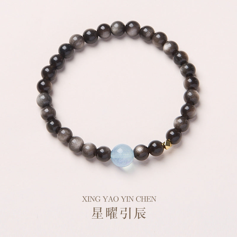 AS廠-源頭工廠批發天然6MM黑曜石手鍊女海藍寶四方來財高級感水晶手串「SL061J047」25.05-1