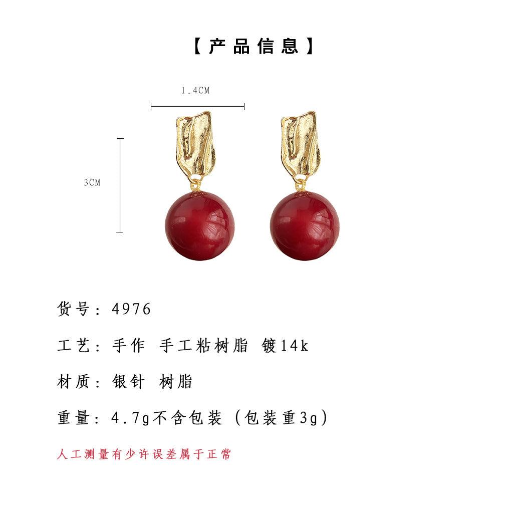 A廠-新年大吉！安可拉紅珍珠耳環藝術復古高級感幾何圓形工廠耳飾貨源批發「4976」25.01-1