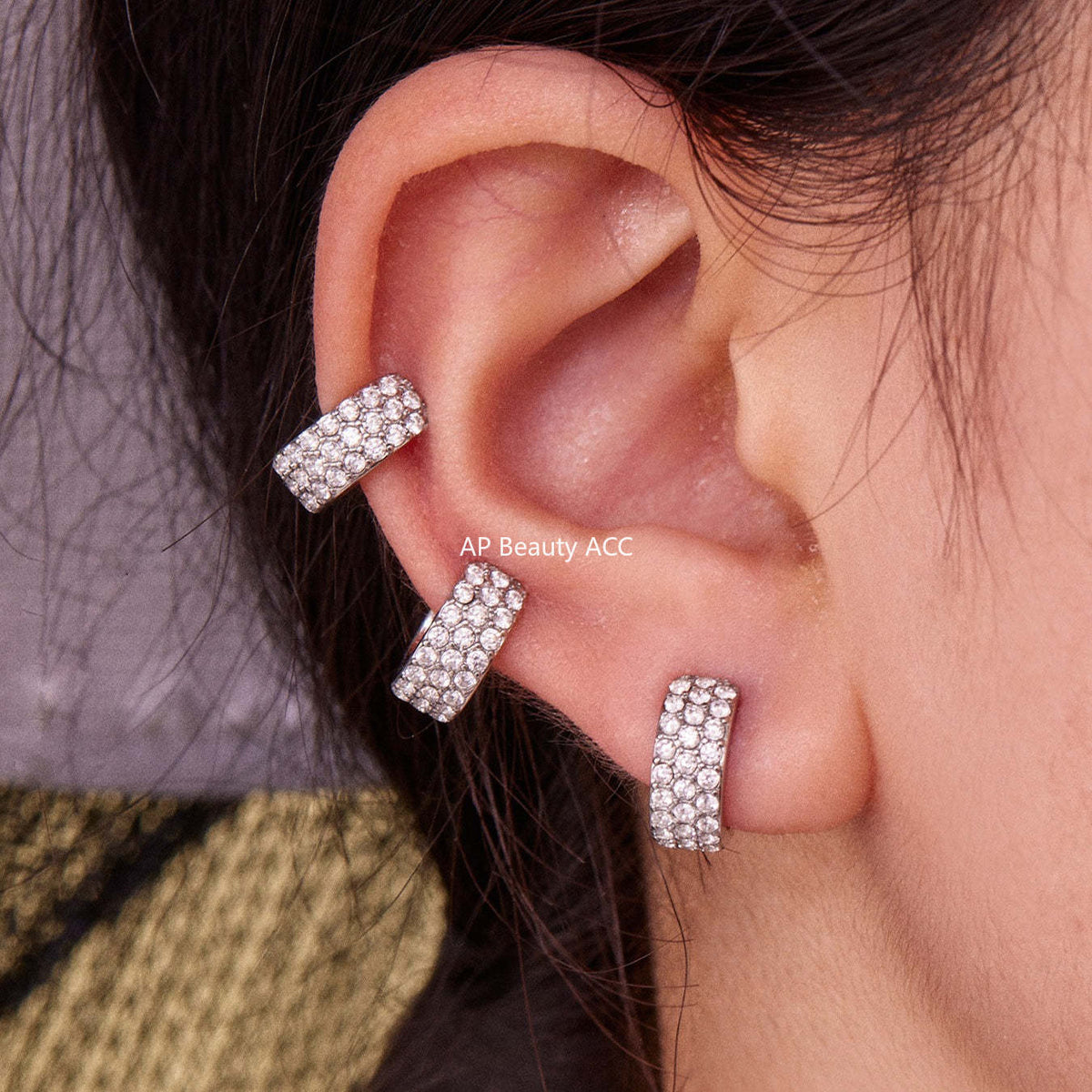 B廠-不鏽鋼超閃5A鋯石C型滿鑽耳夾鍍18k真金簡約個性耳飾不掉色「F983」25.10-5