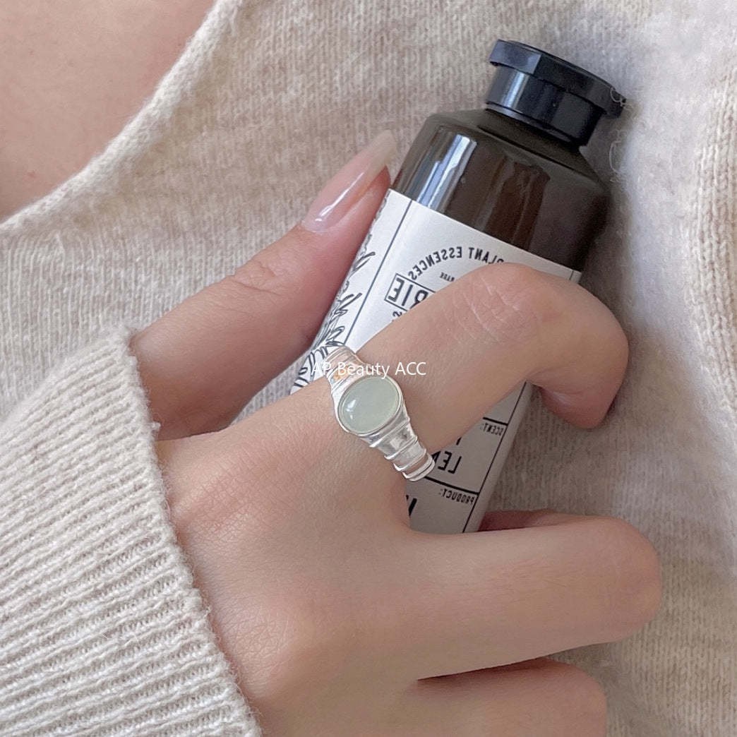 F廠-韓版飾品925純銀橢圓水晶戒指個性小紅書INS戒指指環「J1900」25.12-2