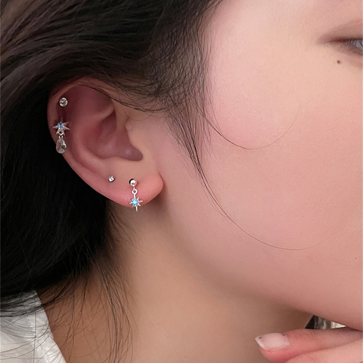 C廠-925銀針藍色星星耳墜女韓版氣質ins風個性小眾八芒星耳釘清冷耳釘「EH-3731」25.06-4